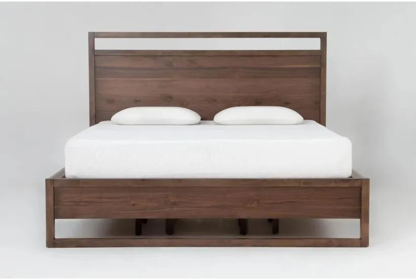 Sawyer Brown Walnut Queen Wood Platform Bed | LED Lights