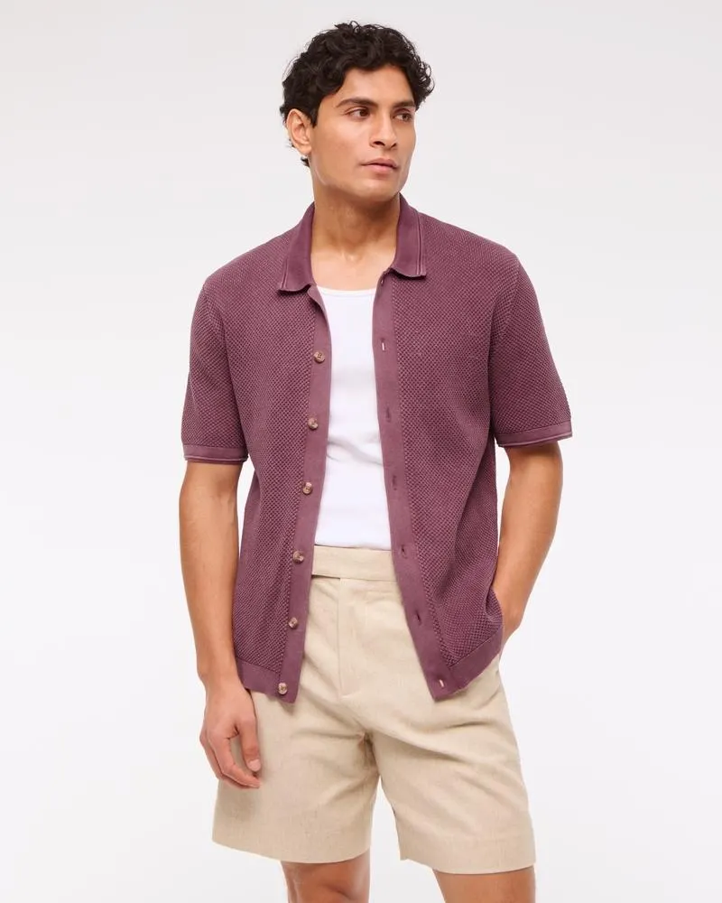 Garment-Dye Button-Through Sweater Polo