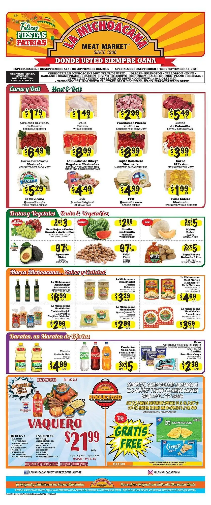 Weekly ad La Michoacana weekly ad from September 3 to September 16 2025 - Page 1