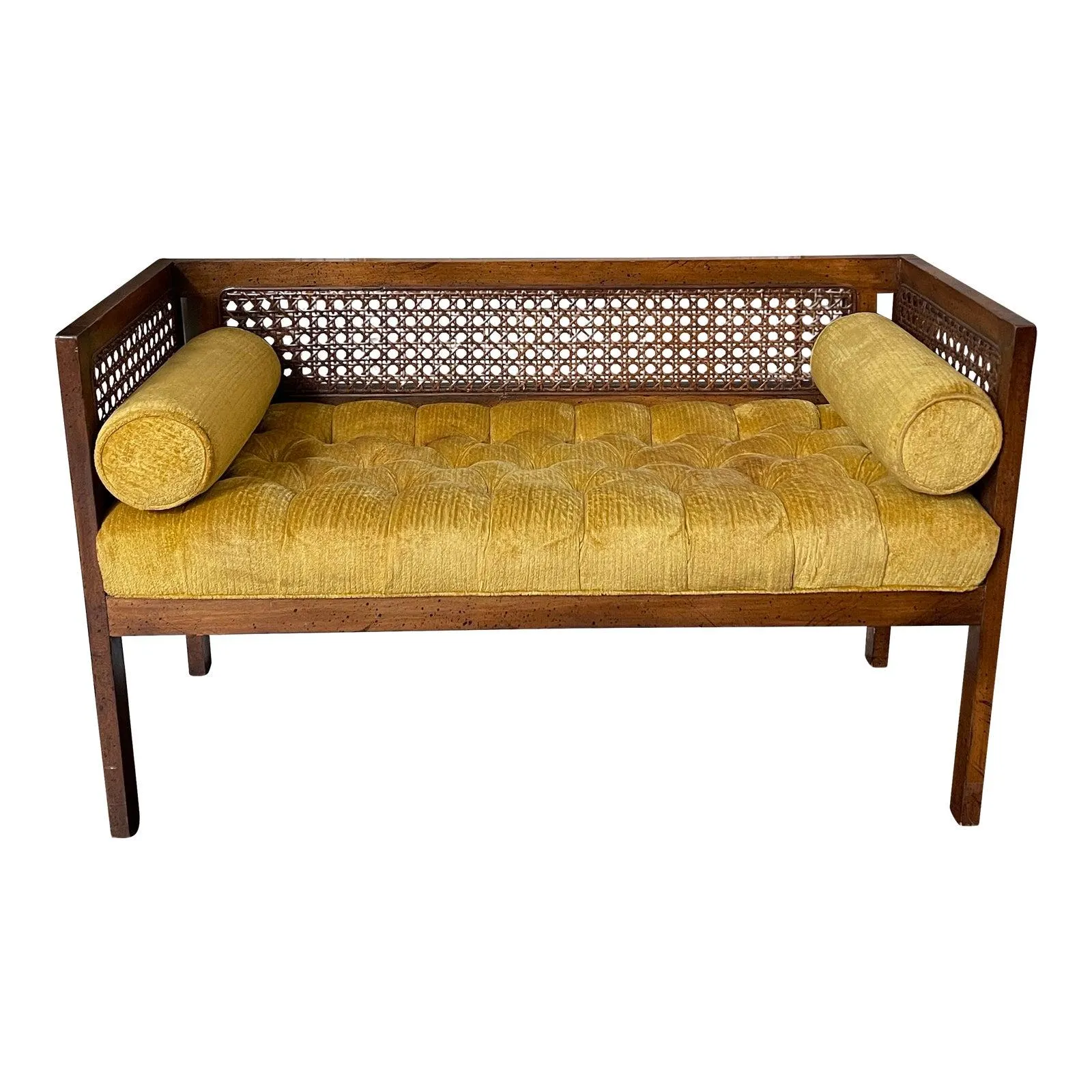1950s Vintage Mid-Century Modern Cane Back Settee Bench