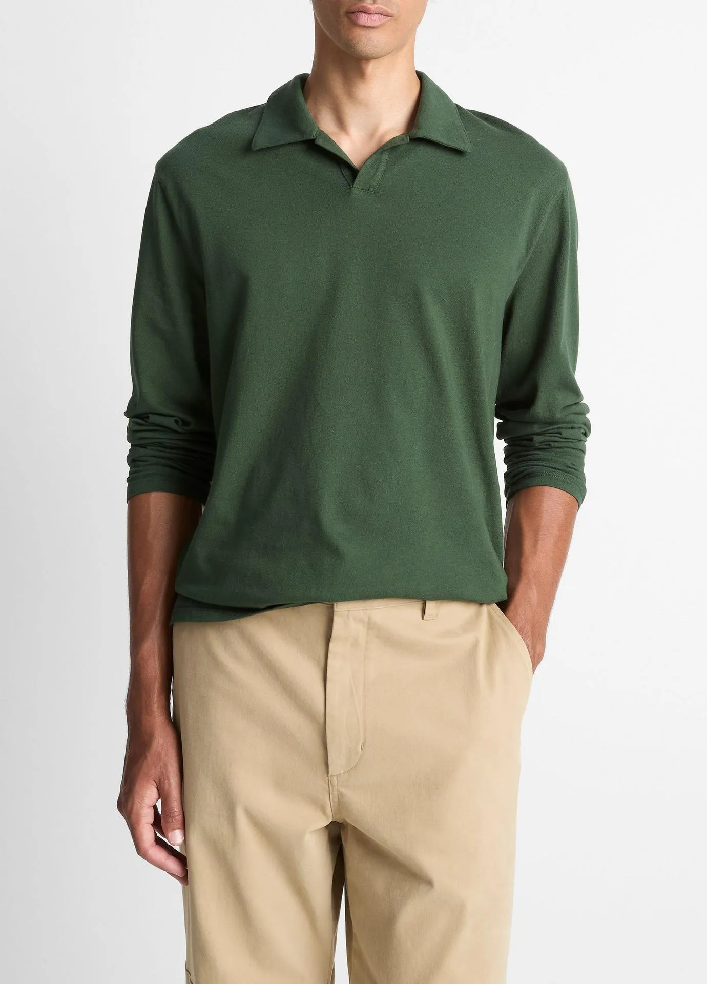 Garment Dye Cotton Johnny-Collar Polo Shirt