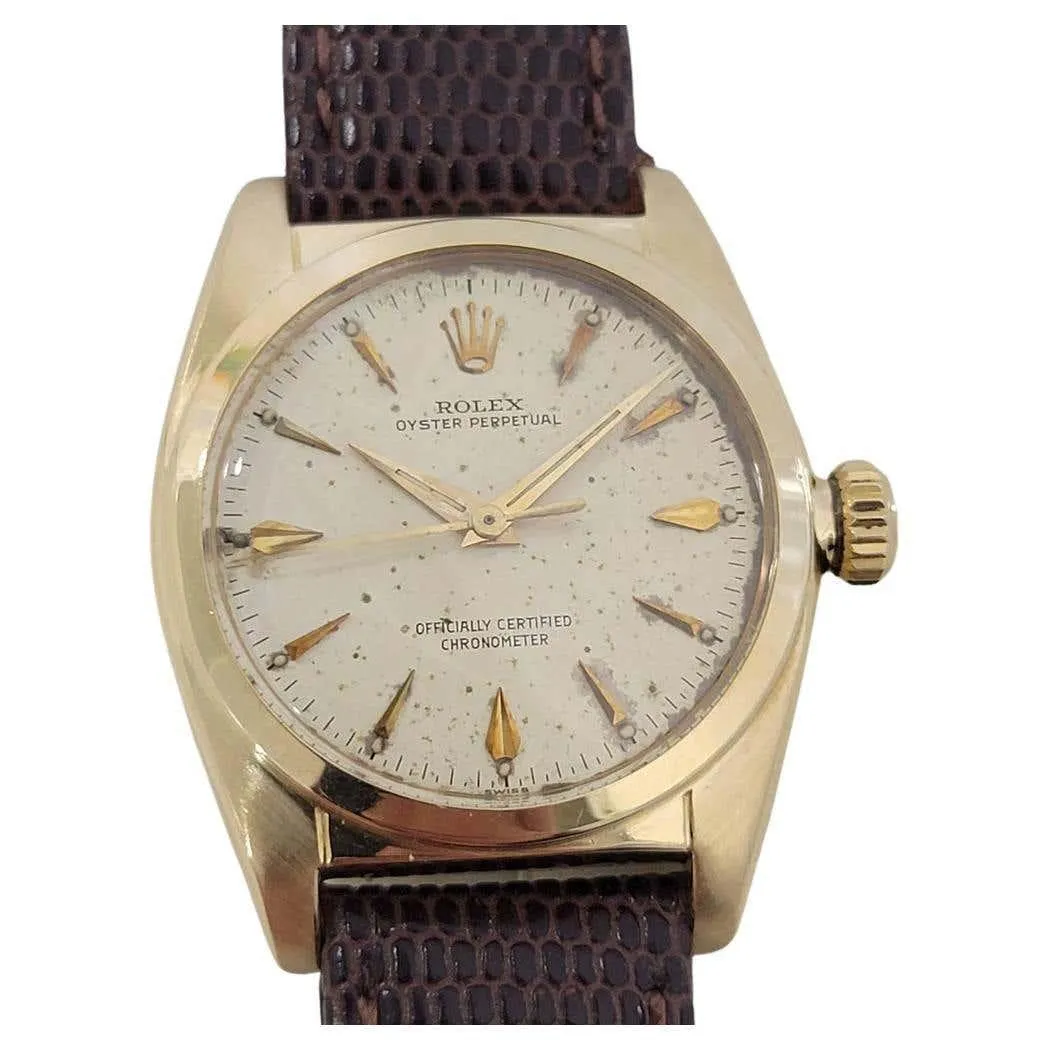 Mens Rolex Oyster Perpetual 6050 18k Gold 32mm Automatic 1950s Vintage RA439B