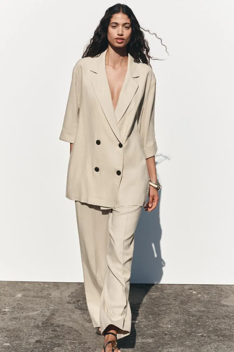 LINEN BLEND DOUBLE BREASTED BLAZER