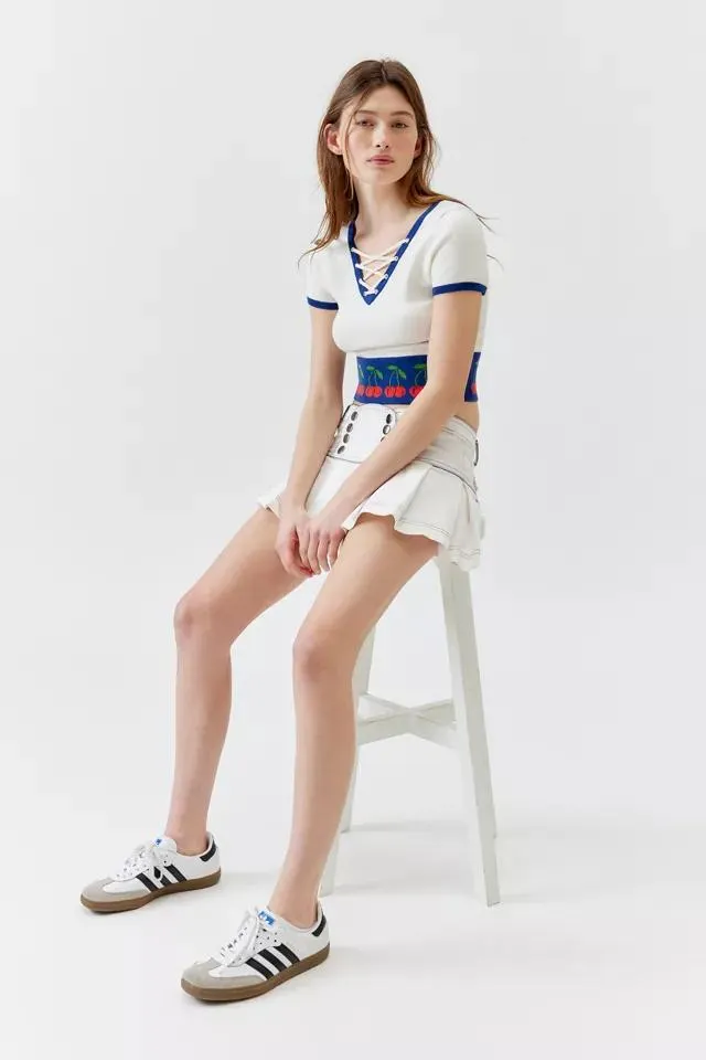BDG Graphic Lace-Up Short Sleeve Sweater