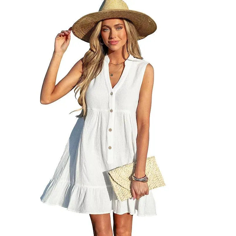 Women's Cupshe White Ruffle Hem Mini Cover-Up Dress