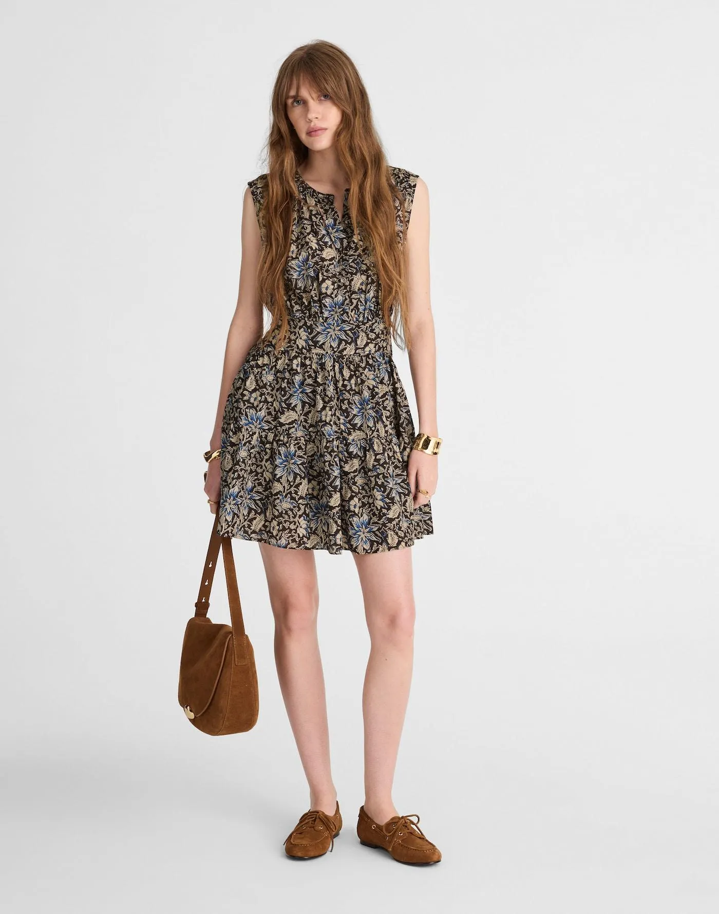 Gathered Button-Front Mini Dress in Floral