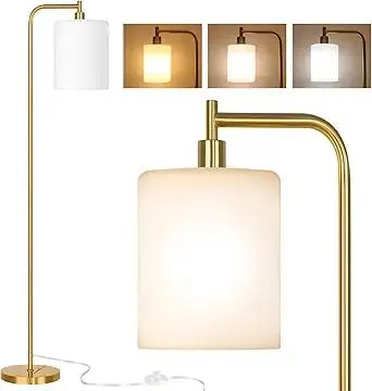 QiMH Floor Lamps for Living Room, Modern Standing Lamp with Frosted Glass Shade, Industrial Floor Lamp - Foot Switch, Gold Tall Pole Lamp for Bedroom Home Office (LED Bulbs Included)