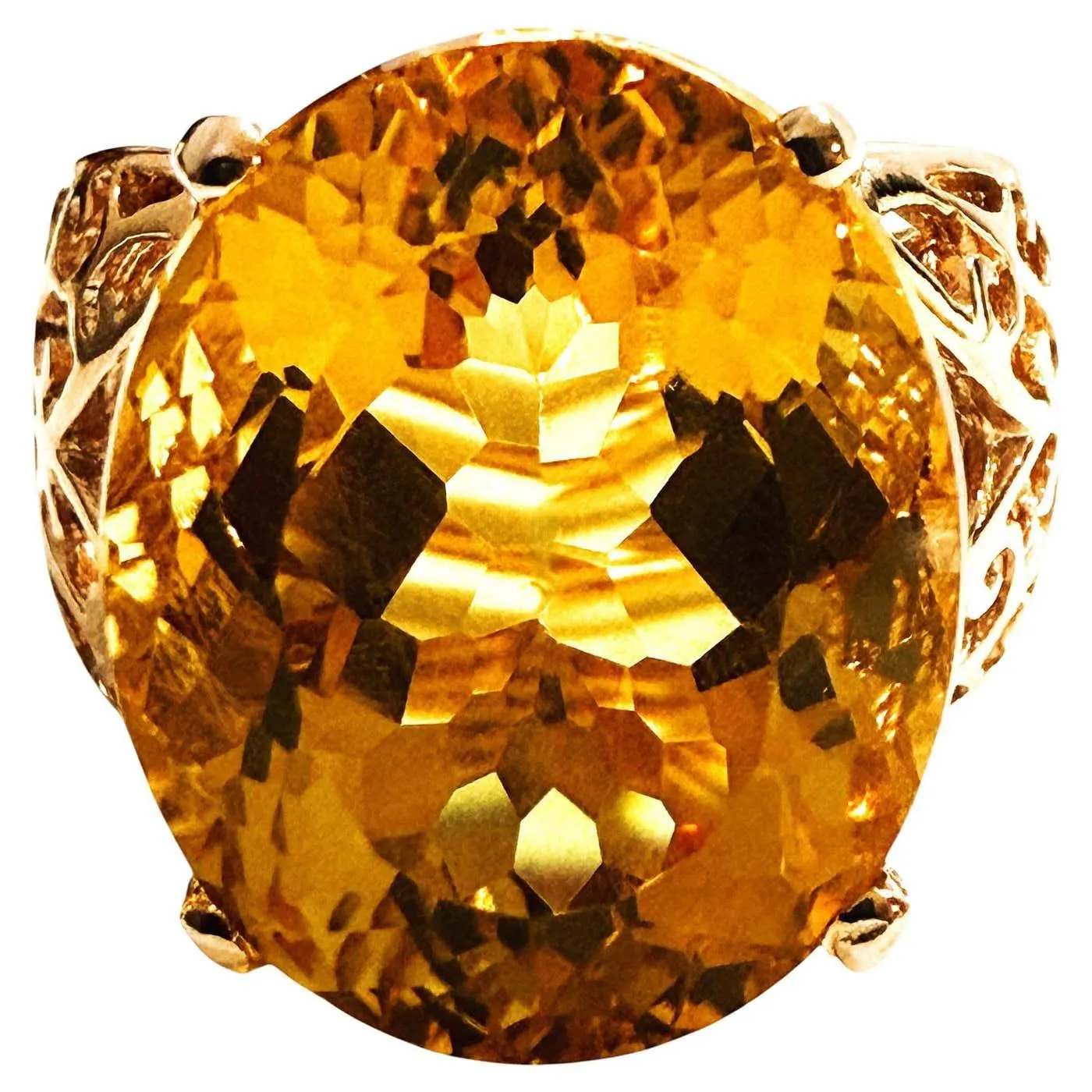 New 15.75 Carat Fancy cut Golden Honey Citrine R Gold PL Sterling Ring
