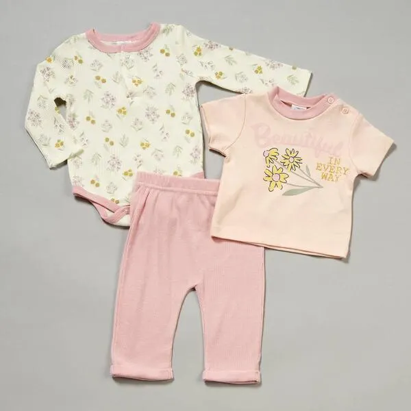 Baby Girl (3-9M) Little Beginnings® 3pc. Lil’ Beauty Pants Set