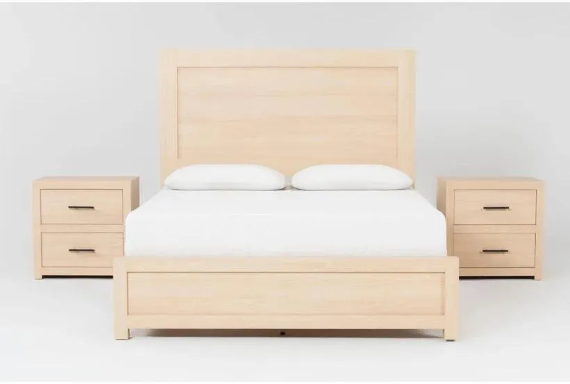 Merida II Natural Queen Panel Bedroom Set With 2 2-Drawer Nightstands