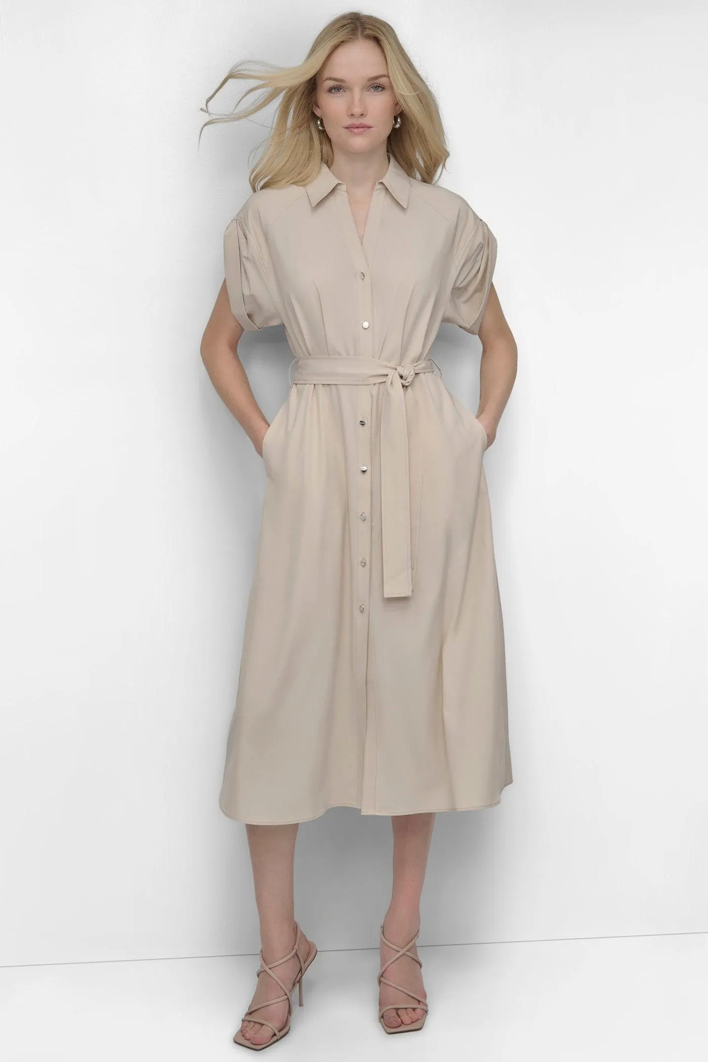BUTTON FRONT COMMUTER MIDI DRESS