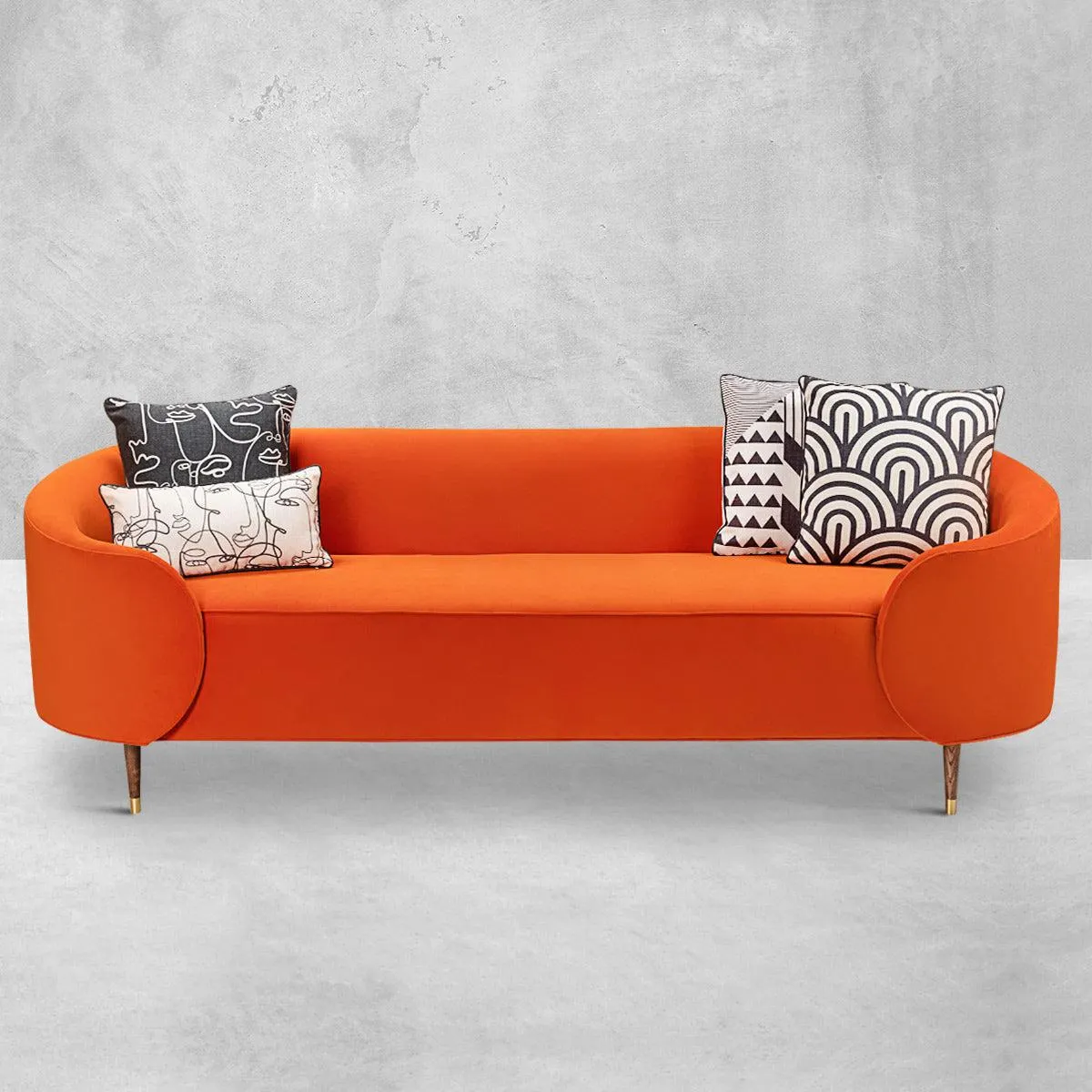 Eden Rock Sofa in Shrimp and Oiled Walnut Cone Legs