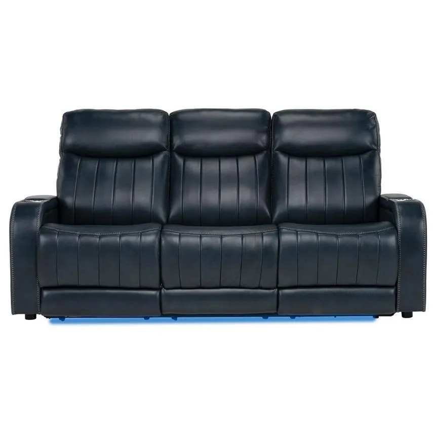 Neptune Blue Leather Power Reclining Sofa