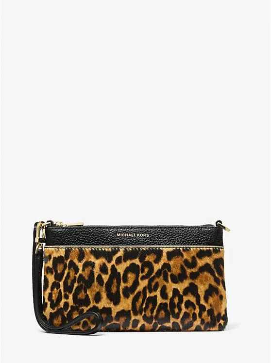 Jet Set Medium Leopard Print Calf Hair and Leather Wristlet