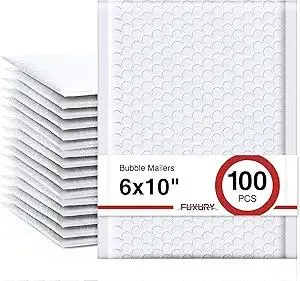 Fuxury Bubble Mailer 6x10" 100 Pack White Bubble Mailers Usable Size 6x9" Self Seal Padded Mailing Envelopes Opaque Bubble Padded Mailer for Small Business Mailing Jewelry Makeup Small Items