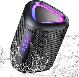 aowoka Bluetooth Speaker, 2025 Portable Wireless Speakers with Led Light, Bluetooth 5.4, 24H Playtime, Enhanced Bass, IPX7 Waterproof, Outdoor Speaker for Travel, Sport, Party, Biking.