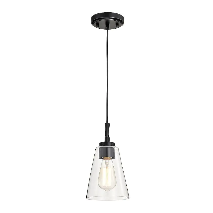 Edvivi Briarwood Matte Black Modern/contemporary Clear glass Cone Mini Hanging Pendant light