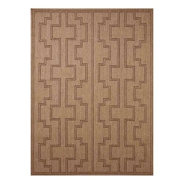 (E502) Tracey Boyd Toledo Brown Geo Outdoor Area Rug, 7x10