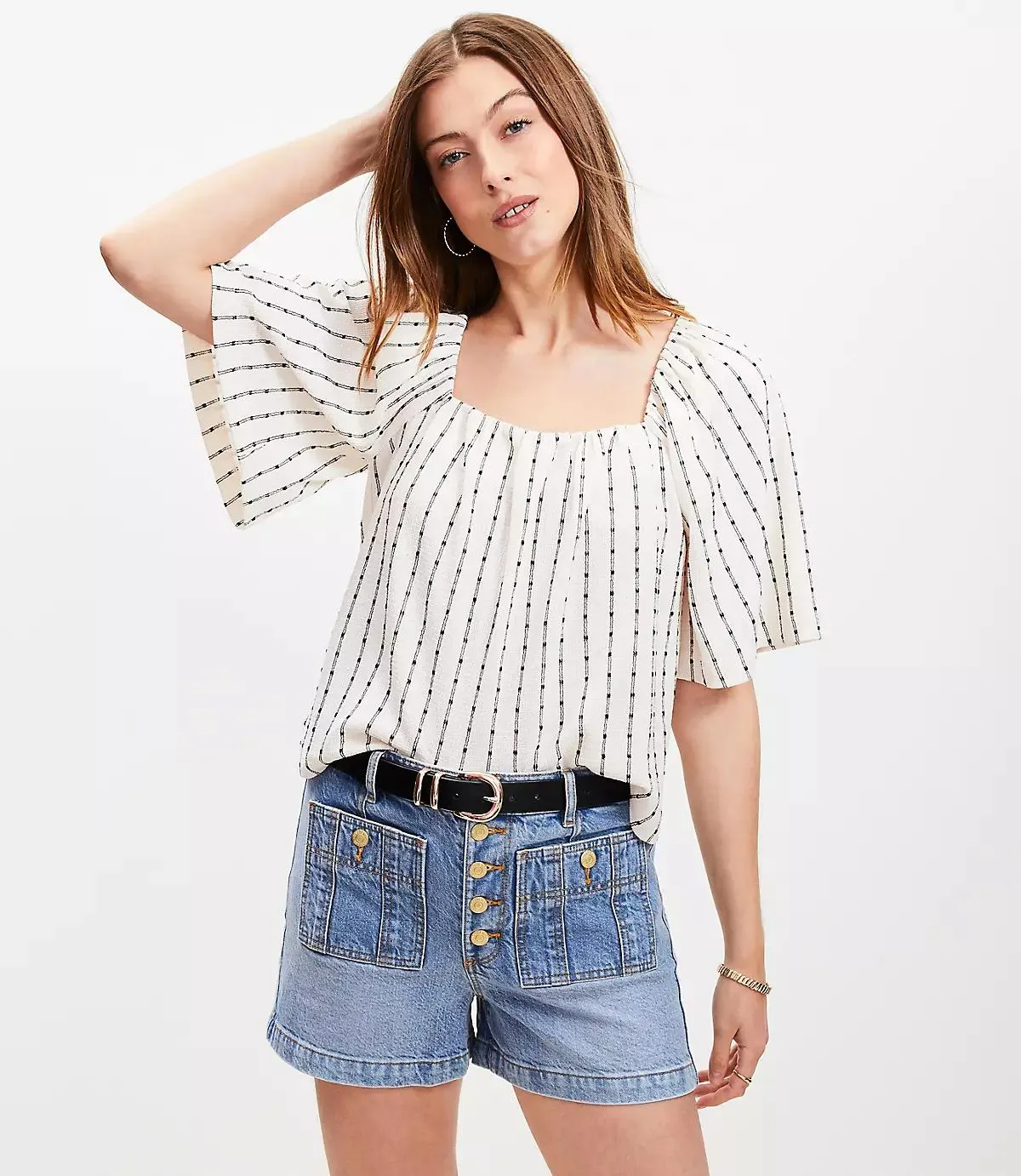 Dot Stripe Flutter Square Neck Top