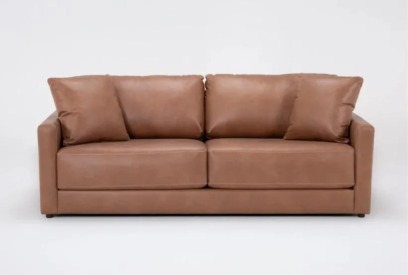 Alicia Saddle Brown Vegan Faux Leather 90" Sofa | Fabric | Loose Reversible Back