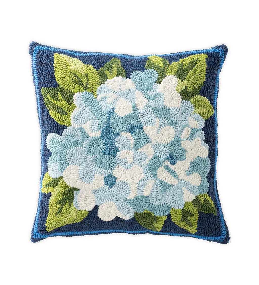 Indoor/Outdoor Hooked Hydrangea Throw Pillow