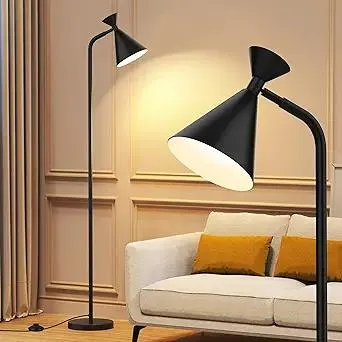 PARTPHONER Floor Lamp for Living Room, Modern Adjustable Metal Heads Standing Lamps, Simple Design Black Floor Lamp with Foot Switch for Bedroom, Office, Kids Room, Reading, Working(Bulb Not Included)
