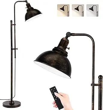 PARTPHONER Industrial Floor Lamp Adjustable, Rustic Farmhouse Reading Lamp in Aged Black Finish, Modern Standing Lamp with Remote Control Metal Shade for Living Room Bedroom Study Room Office Hotel