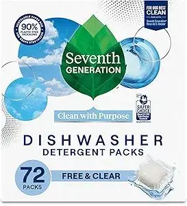 Seventh Generation Dishwasher Detergent Packs for sparkling dishes Free & Clear Dishwasher Tabs (72 Count)