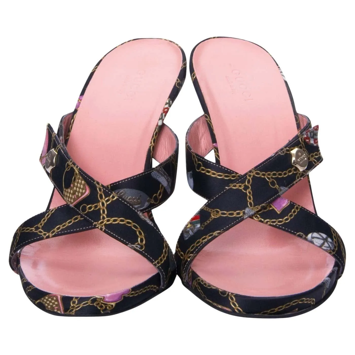 New Tom Ford For Gucci Vintage Chain Logo Satin Slide Heels Sz 6.5