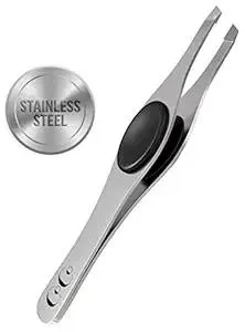Coco's Professional Tweezers for Facial Hair Removal, Precision Stainless Steel Slant Eyebrow Tweezer for Men & Women, Ideal for Fine Delicate Hair, Sharp Tip with No-Slip Silicone Grip (Silver)