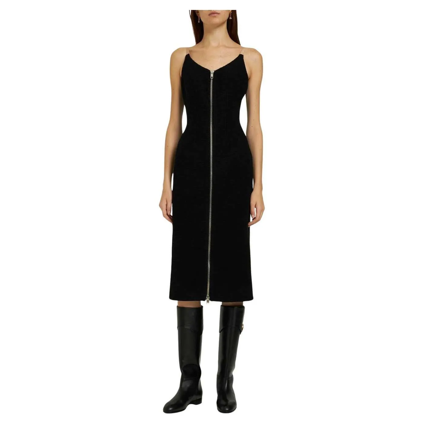 $2800 New Gucci 2023 Wool Midi Zip Front Dress Size 46 With Tags
