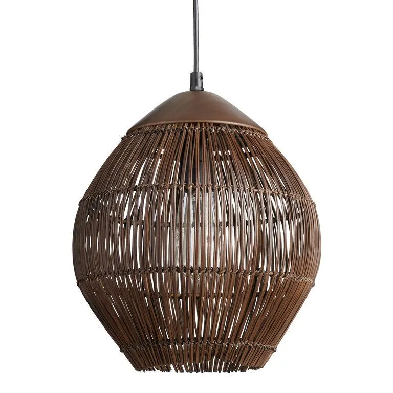 Espresso Rattan Open Weave Teardrop Pendant Lamp