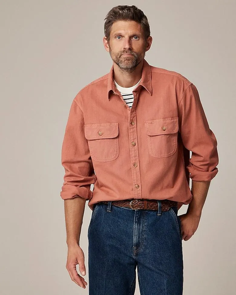 Garment-dyed twill overshirt