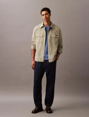 Cotton Ripstop Relaxed Button-Down Shirt