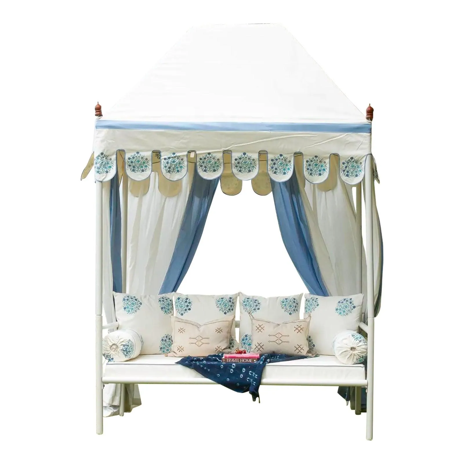 Coastal Blue & White Floral Block Print Garden Daybed