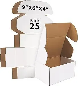 9x6x4 inches Shipping Boxes Set of 25, Small Corrugated Cardboard Box, Literature Mailer, Gift Boxes (White, 9x6x4)
