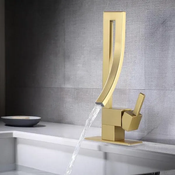 Rbrohant Modern Creative Design Vessel Bathroom Faucet, 1-Hole Bathroom Sink Faucet with Waterfall Spout