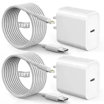 Fast iPhone Charger, Quick 10Foot USBC Wall Charger Phone Charge 2Pack PD USB C Fast Charge Block + Long 10FT Lightning Fast Charging Cable for iPhone 14/Pro/Pro Max/Plus/13/12/11/XS/XR/X/SE2022/iPad