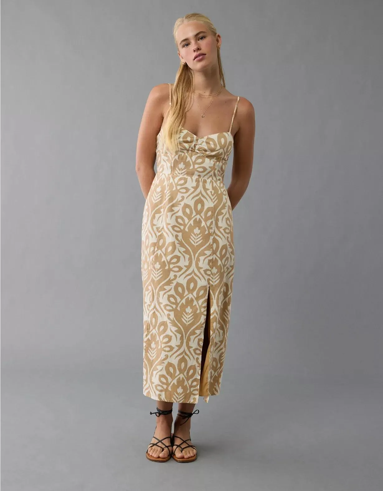 AE Catie Corset Printed Column Midi Dress