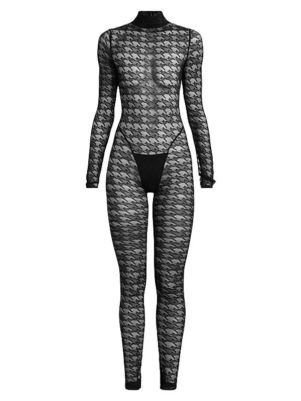 Houndstooth Sheer Jumpsuit