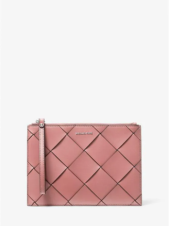 Jet Set Travel Extra-Large Woven Leather Wristlet