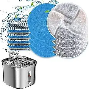 Stainless Steel Square Cat Water Fountain Filters 6 Pack - Triple Filtration System, Activated Carbon Filters for 73oz/2.2L Automatic Pet Fountain