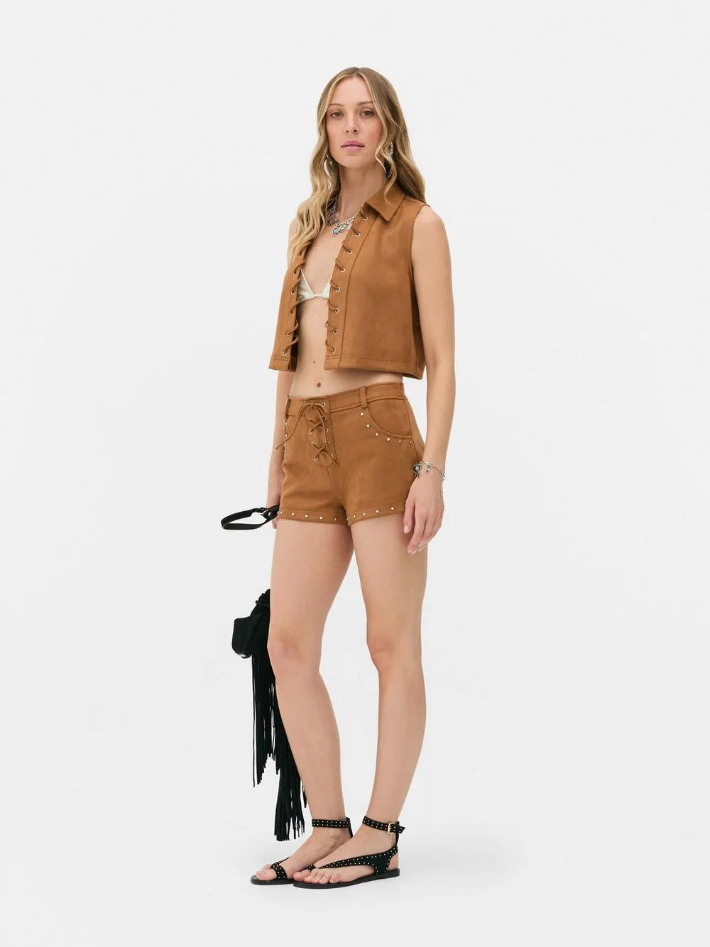 Rita Ora Faux Suede Stud Shorts