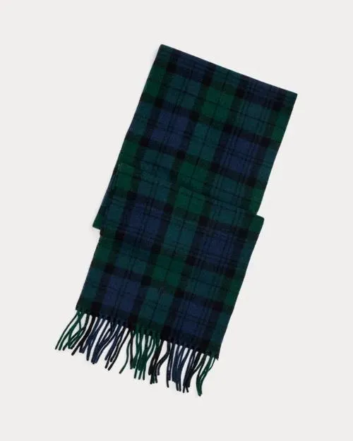 Plaid Fringe Wool Scarf