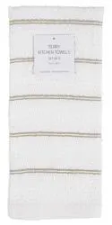 Set of 3 Striped Terry Kitchen Towels - Natural