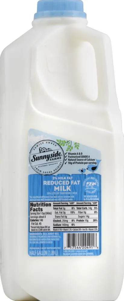 Sunnyside Farms Milk, Reduced Fat, 2% Milk Fat