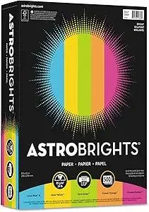 Neenah Astrobrights® Bright Color Paper, Letter Size Paper, 24 lb, Assorted Colors, 500 Sheets