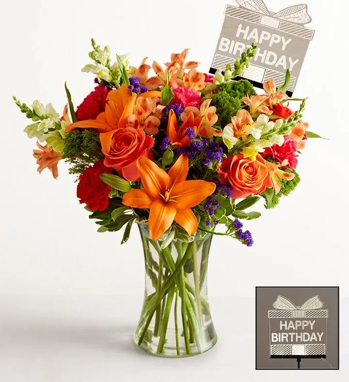 Vibrant Floral Medley™ with Happy Birthday LED Pick