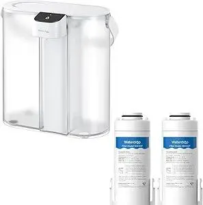 Waterdrop Compact Electric Water Filter Pitcher, Dispenser, 200-Gallon Water Filter for Fridge, NSF/ANSI 42&53&401, Reduce PFAS, Lead, Chlorine, 14-Cup, White, with 2 Filters, Does not Lower TDS