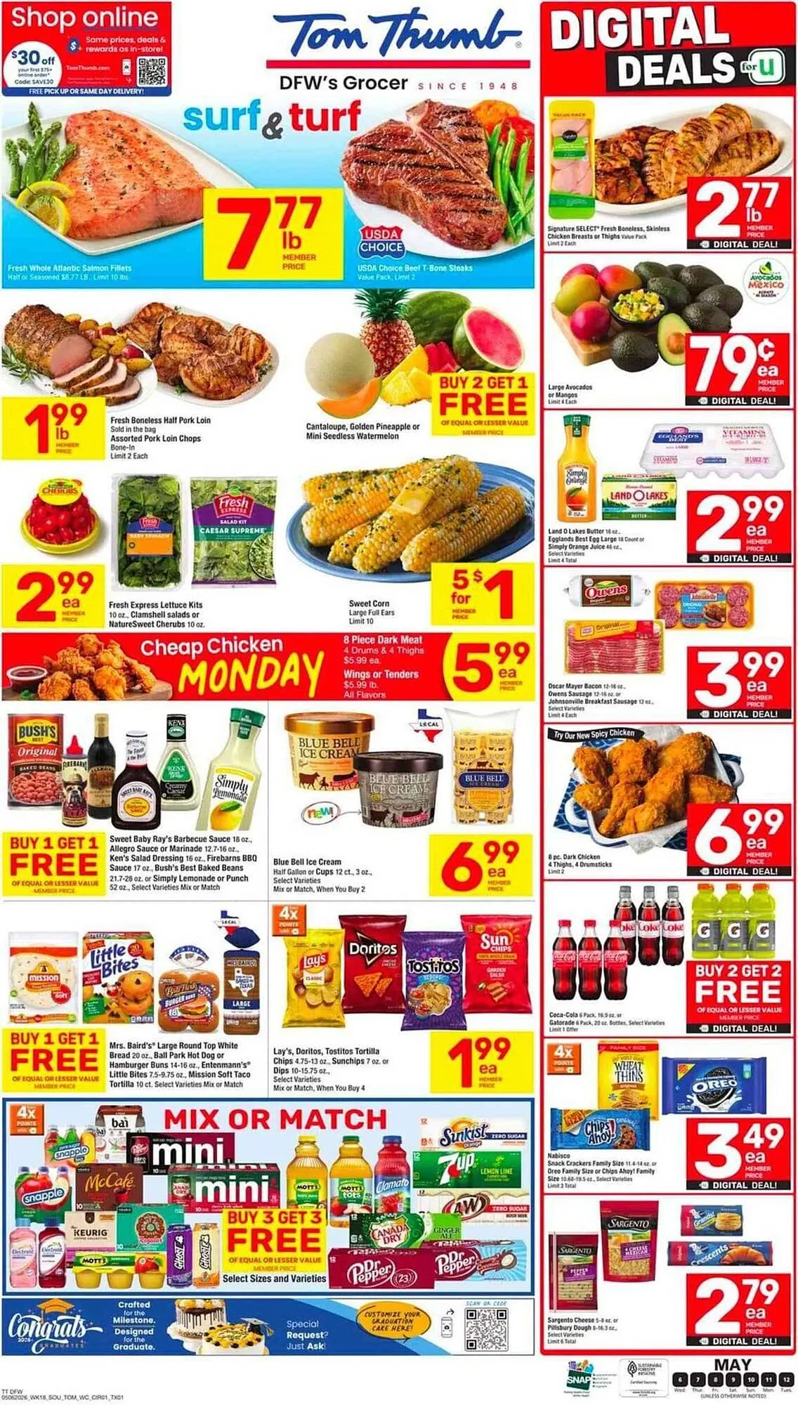 Weekly promotion Tom Thumb weekly ad spanning from May 6 to May 12 2026 - Page 1 for Catalogue 365